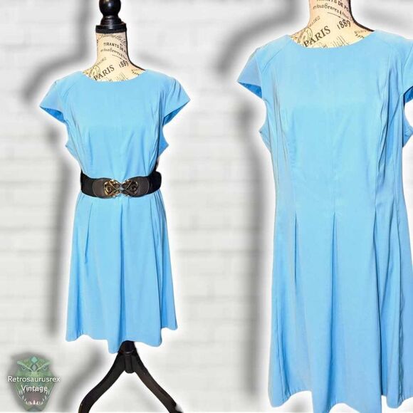AGB Dress Twee Pinup Style Azure Blue Stretch Twill Fit and Flare Dress,Size 14 - Picture 6 of 6